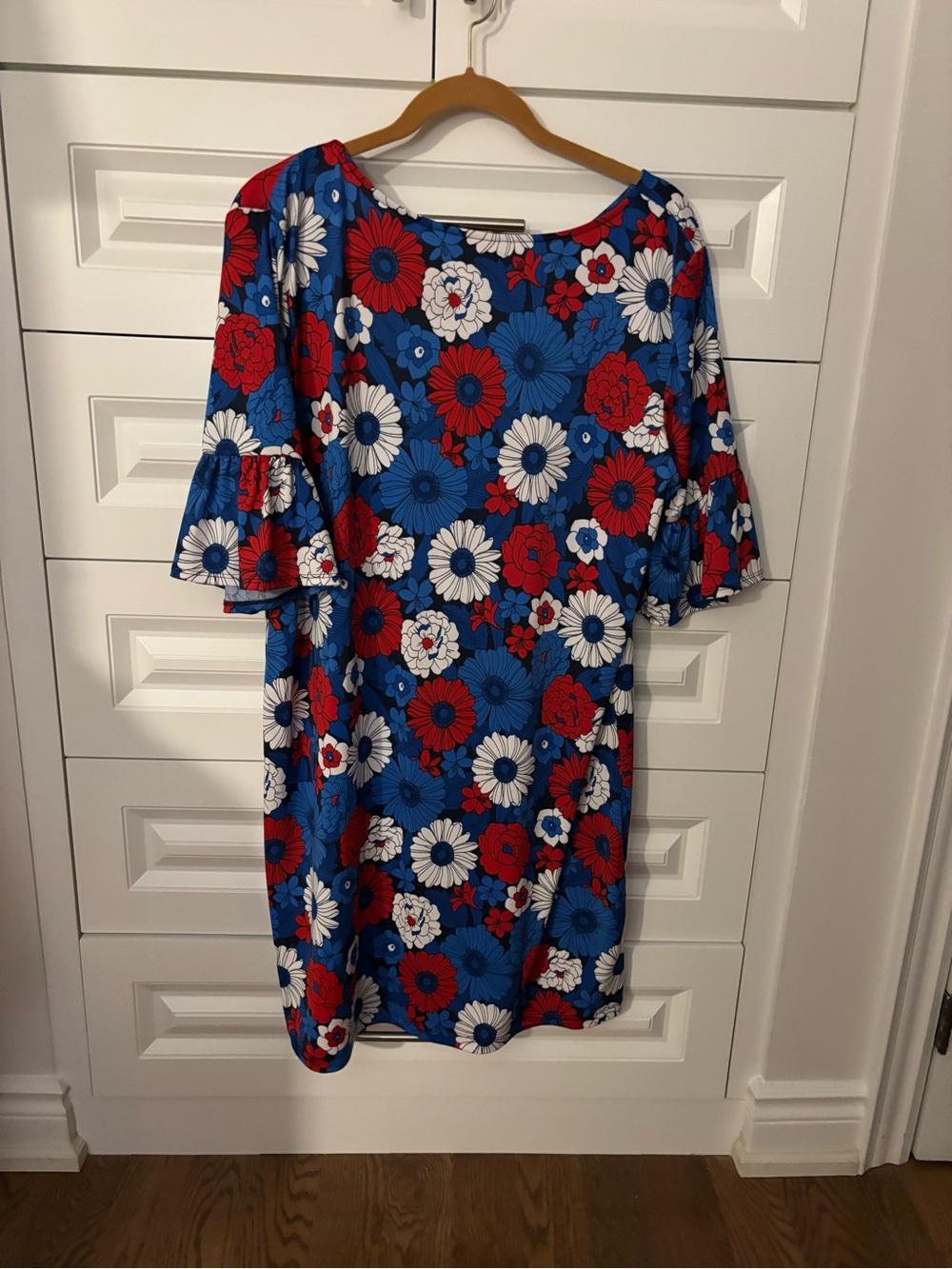 Ruby Rd. Blue Floral Mini Dress with Red & White Flowers